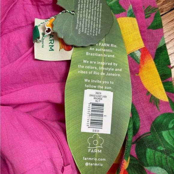 NWT Farm Rio Orange Sunset Linen Mini Dress - Picture 6 of 6
